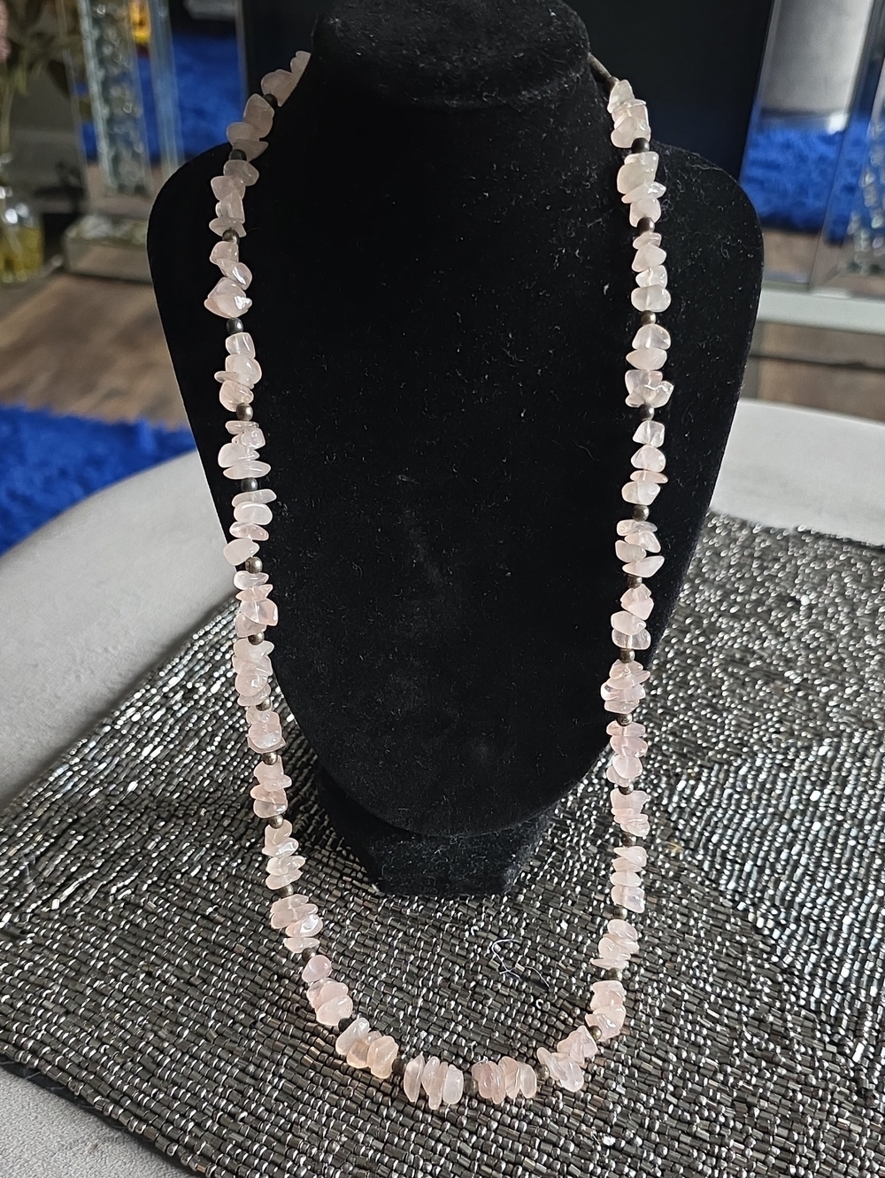 Vintage Rose Quartz Chip Necklace - Soft Pink Beaded Strand